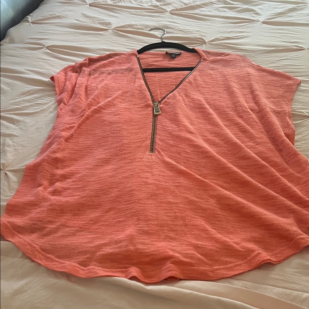 Express Vibrant Coral Blouse with Zipper